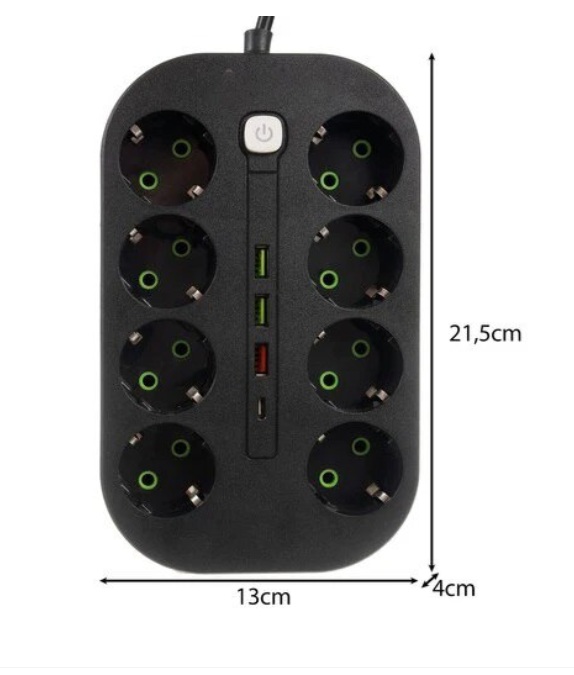 Prelungitor Schuko 6 Prize + 3 USB + USB-C PD, Cablu 2M, Buton Pornire/Oprire - imagine 2