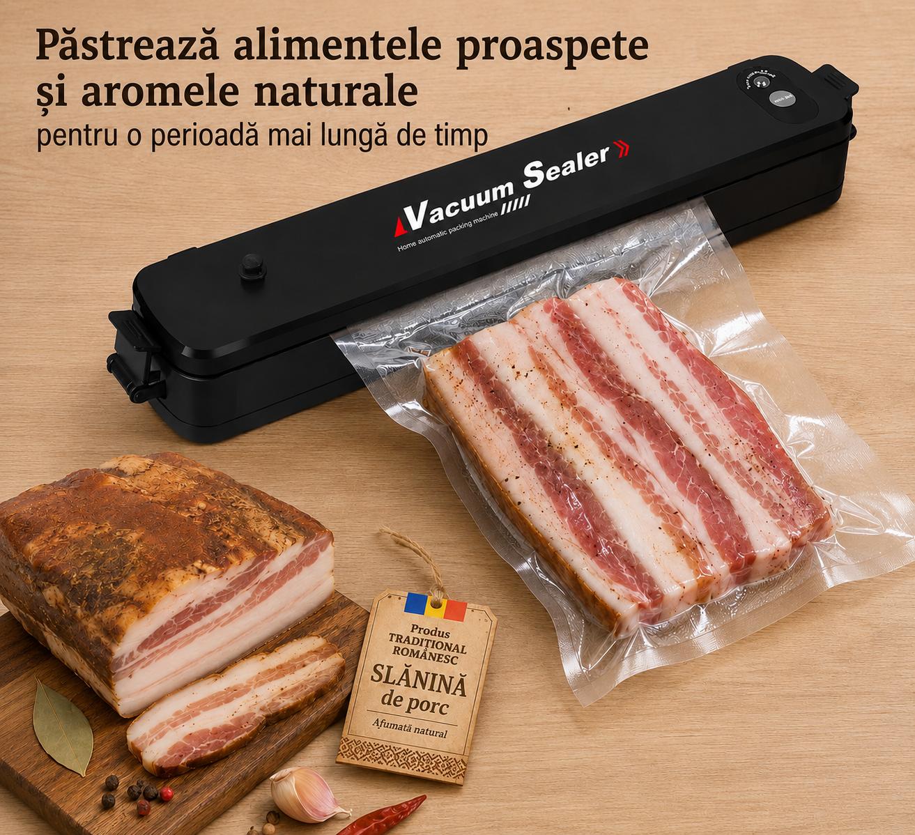 Aparat de Vidat Alimente Profesional, Compact – Păstrează Prospețimea de 5 Ori Mai Mult (+10 Pungi Cadou) - imagine 2