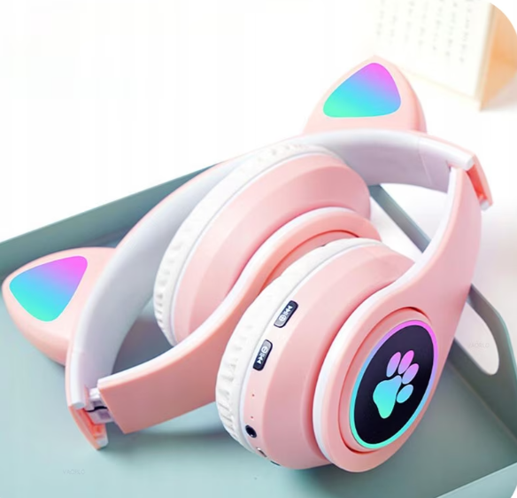 Căști Wireless Pliabile pentru Copii, cu Urechi de Pisică și Lumini LED RGB – Sunet Clar și Design Adorabil - imagine 2